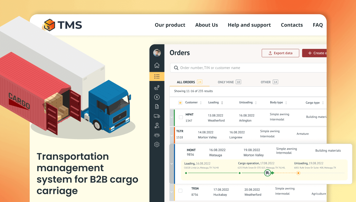 Transportation management system for  B2B cargo carriage